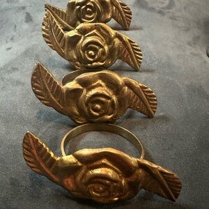 Vintage Brass Rose Napkin Rings Set of 4